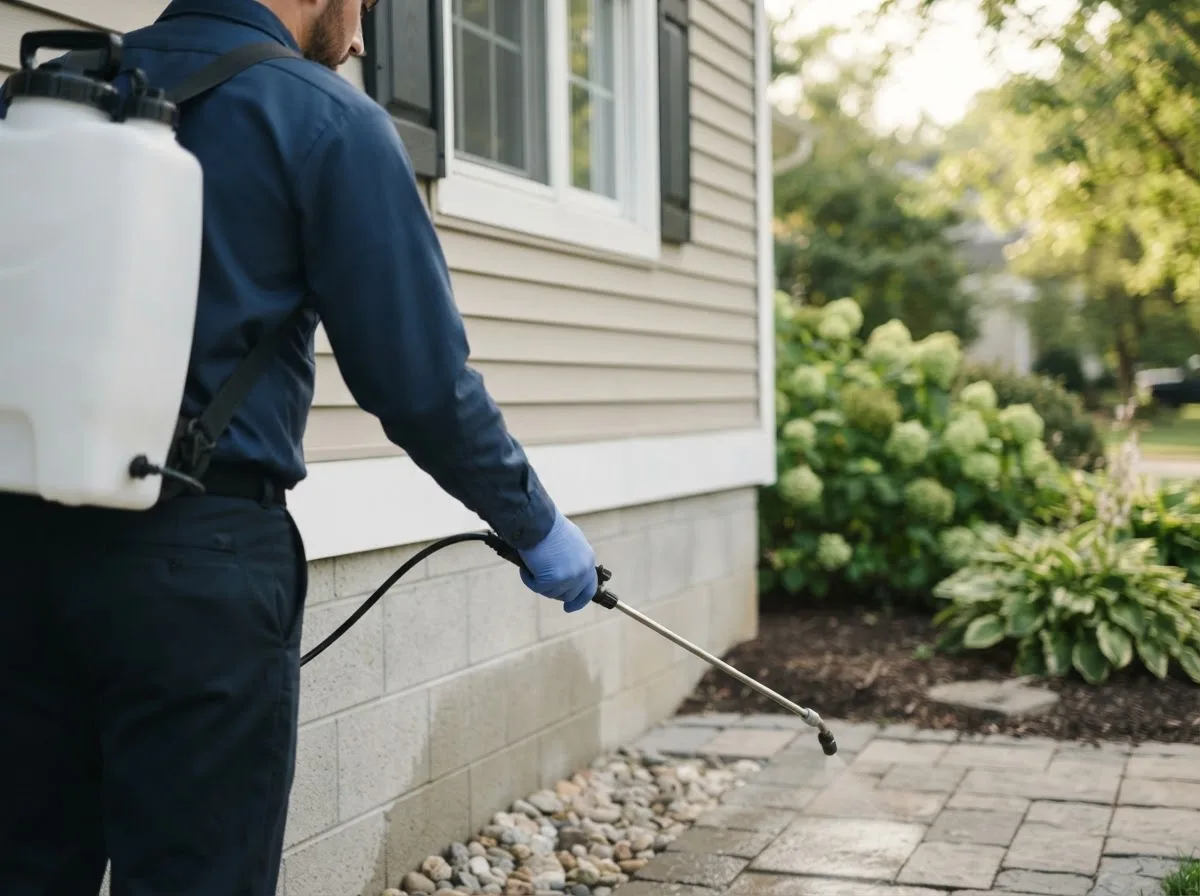 Pest control technician inspecting a home in Princeton, MA